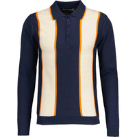 Junot Waffle Stripe Knit Polo Navy