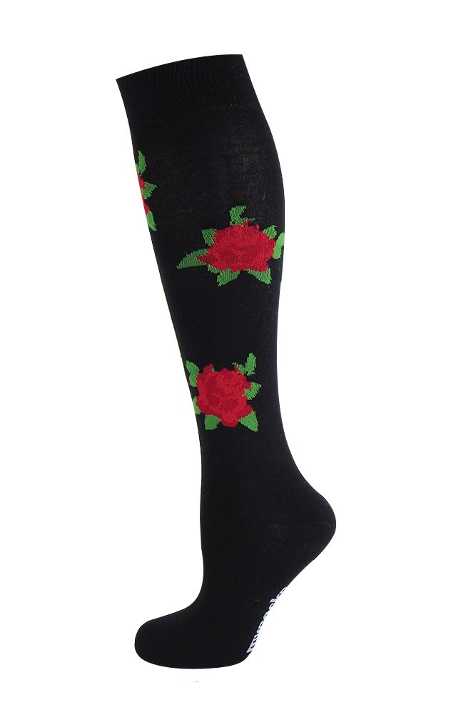 Knee High Socks Rose Design Combed Cotton Non-Slipping