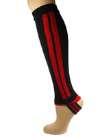 Stipe Cotton Leg warmers with Band Black with Red Stripe