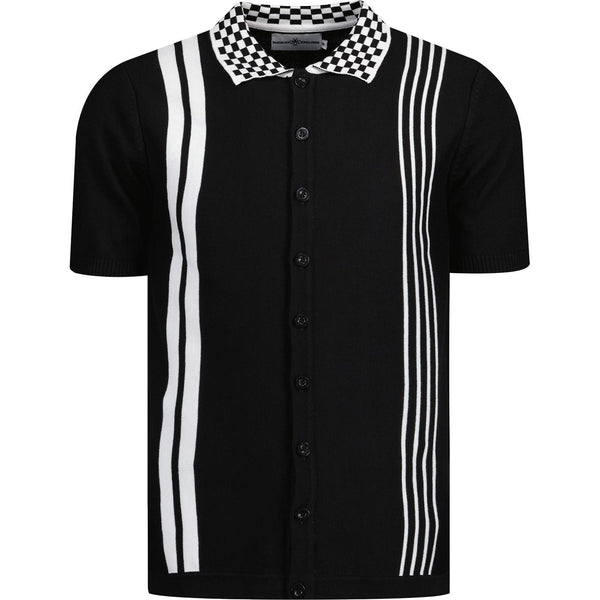 Charlie Checkerboard Collar Knitted Polo Black