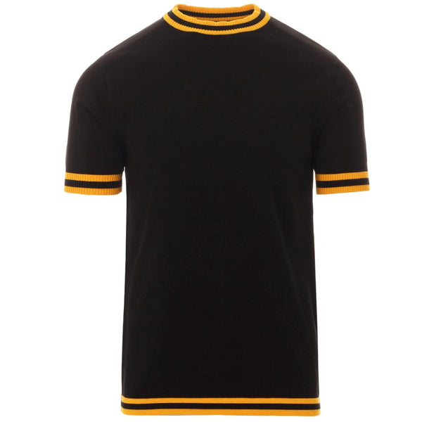 Moon Retro 60s Mod Knitted Tipped T-shirt (Black/Yellow)