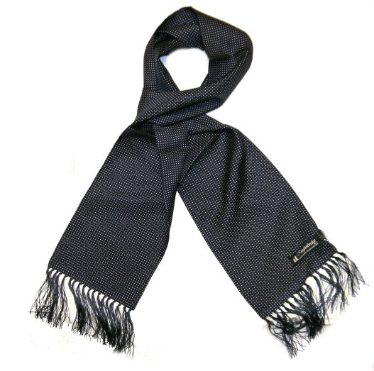 Navy/White pin dots Silk Aviator Scarf