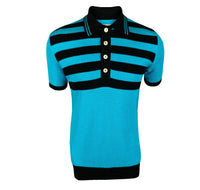 ‘Hall’ Border Stripe Fine Gauge Waffle Polo SS/2486 Turquoise 2XL