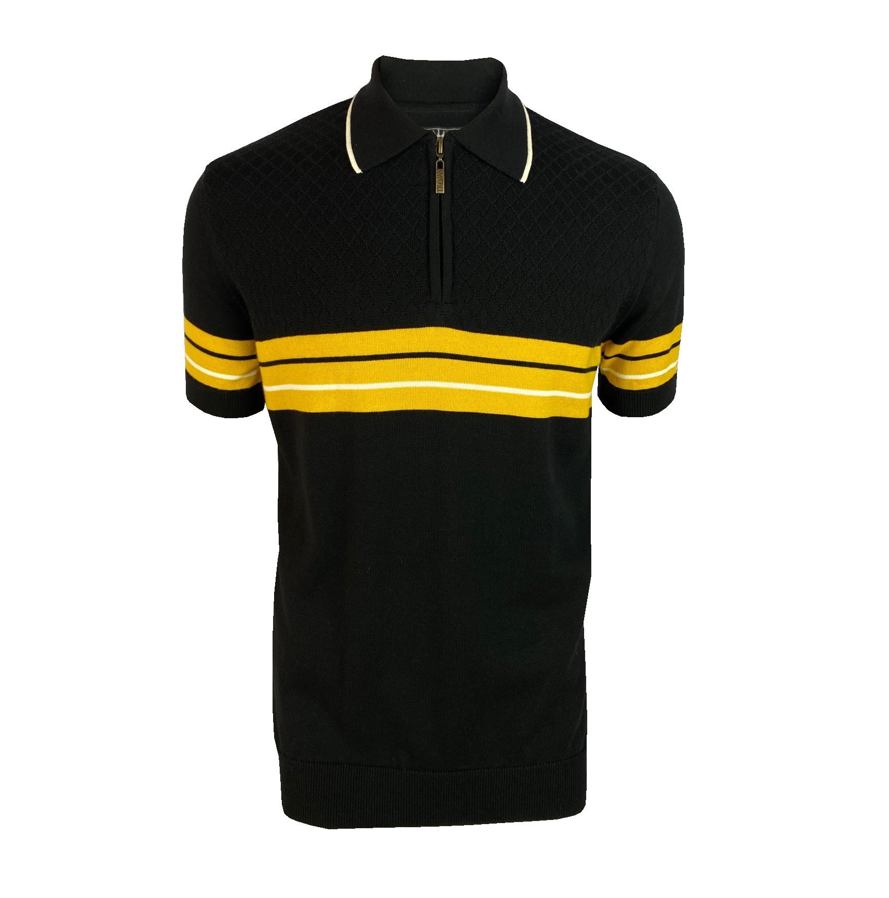 Border Stripe Fine Gauge Zip Polo TR/8707 Black XL